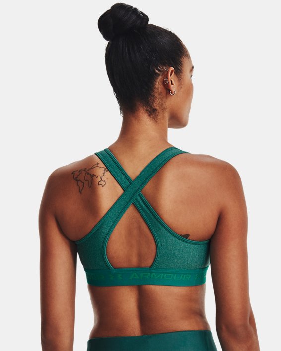 Women's Armour® Mid Crossback Heather Sports Bra in Green image number 1